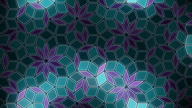 Penrose Aperiodic Rhombus Tiling Geometric Mosaic Background Seamless Loop in soft teal tones