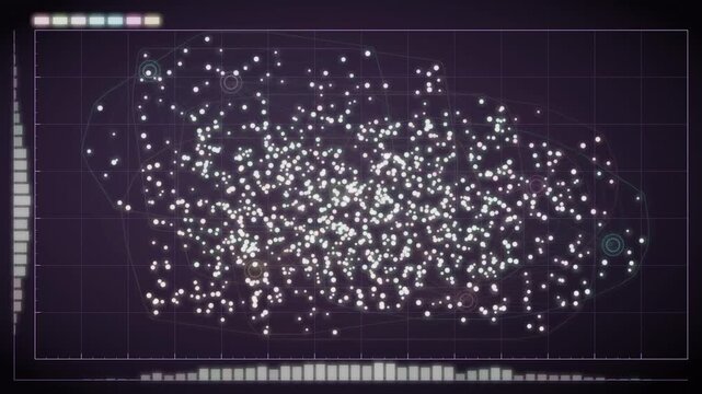 Abstract Scatter Plot Point Cloud Clustering Into Colored Groups Data Visualization Seamless Loop in vibrant violet tones