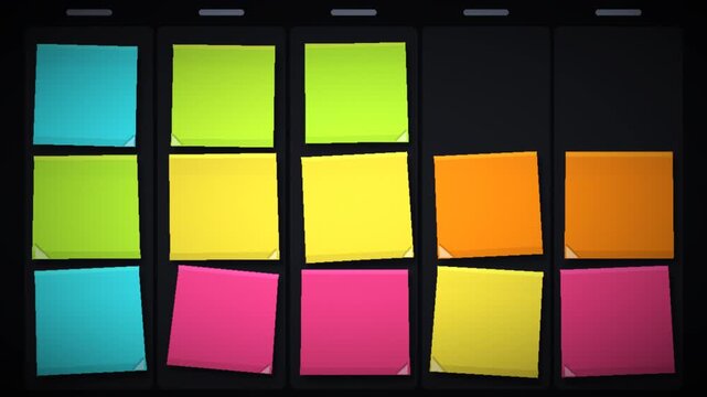 Colorful Sticky Notes Appearing and Shuffling on a Kanban Board Seamless Loop in rich lime tones