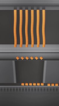 Extruded Polymer Strands Cut Into Pellets by Rotating Pelletizer Blades, Seamless Loop in subtle grey tones vertical 9:16