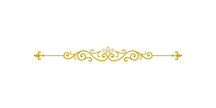 Golden vintage decorative divider with ornate swirls and floral elements isolated on transparent background