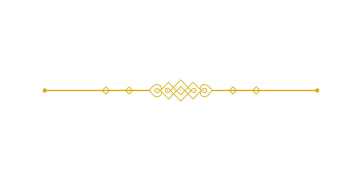 Elegant golden decorative divider with intricate geometric patterns and symmetrical flourishes isolated on transparent background
