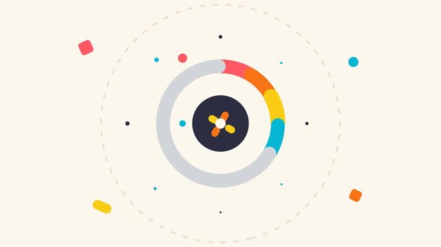 Colorful Flat Infographic Loading Wheel and Geometric Abstract Motion Graphic.