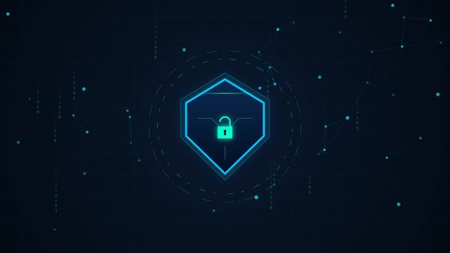 Digital Cyber Security Shield and Padlock Animation.