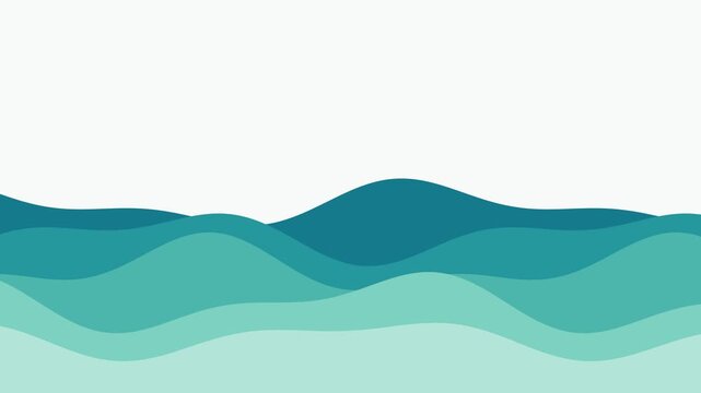 Minimalist Animated Ocean Waves in Flat Vector Style with Turquoise Gradient.