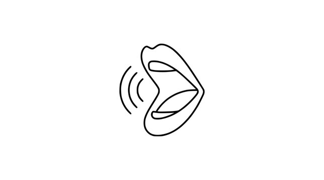 Open mouth speaking or shouting line art icon