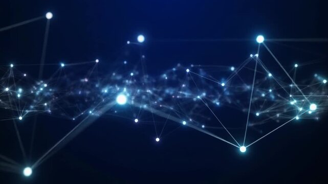 輝くノードと光の軌跡が漂う抽象的なネットワーク接続とデジタル空間