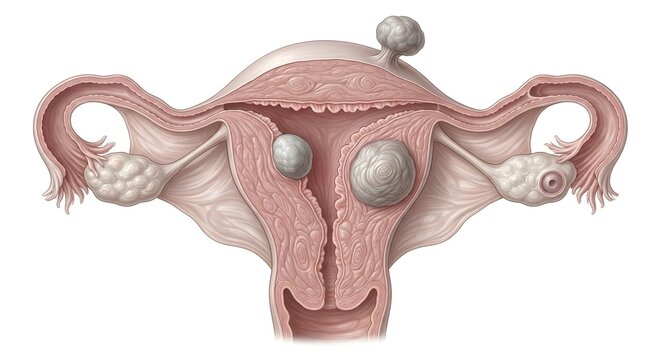 Uterine fibroids illustration showing benign growths within the uterine wall