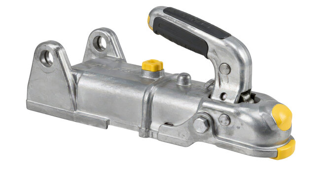 Silver Trailer Coupler with Black Grip Handle