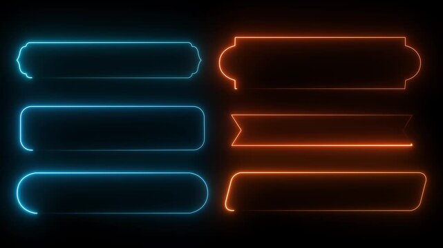 Neon frame, border. Futuristic HUD rounded frame with neon digital interface panel. Cyber UI screen element with glowing border for technology overlay. Sci fi HUD frame with clean copy space.4k video