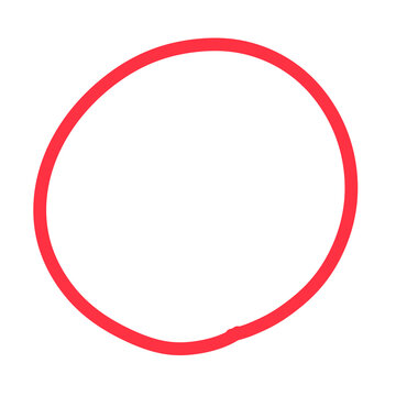 Hand drawn red circle mark meaning correct. Simple grading symbol isolated on white background.