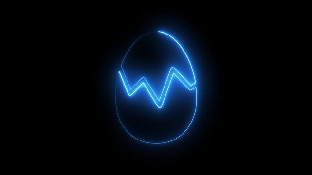 Glowing neon line Broken egg icon isolated on black background. Happy Easter. 4K Video motion graphic animation