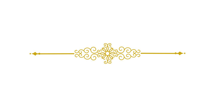 Golden vintage ornamental divider with intricate swirls and flourishes isolated on transparent background