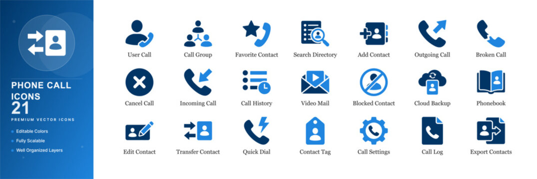 Phone call directory icon set telephone contact dial handset address book communication hotline keypad number operator telecom receiver support voice inbound outbound caller dialer vector isolated