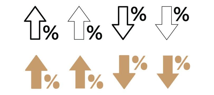Set of percentage increase and decrease arrow icons for financial business reports and data visualization design elements