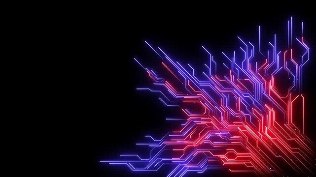 Glowing straight neon laser line animation moving horizontally from right to left on a black background screen with futuristic light streak effects.4k animation video,