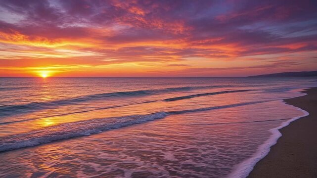 Sunset beach on summer video background looping 4k