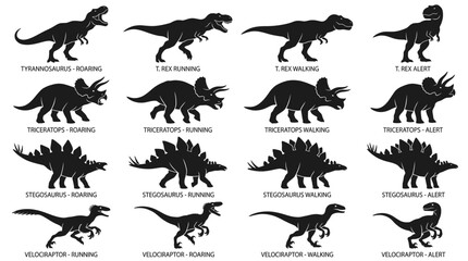 Dinosaur Silhouettes - Prehistoric Reptile Poses © ammal