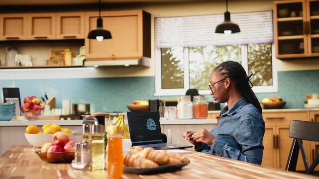 Self-employed worker using generative AI while telecommuting