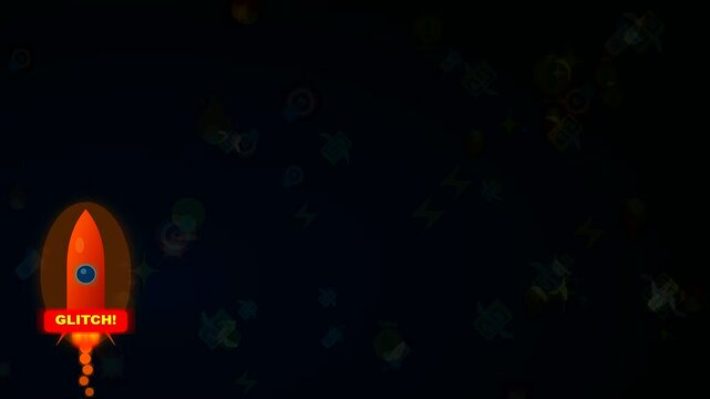 a vibrant rocket ship launches through dark space featuring a black friday price glitch animation for retail sales promotions during an intense digital commerce shopping event