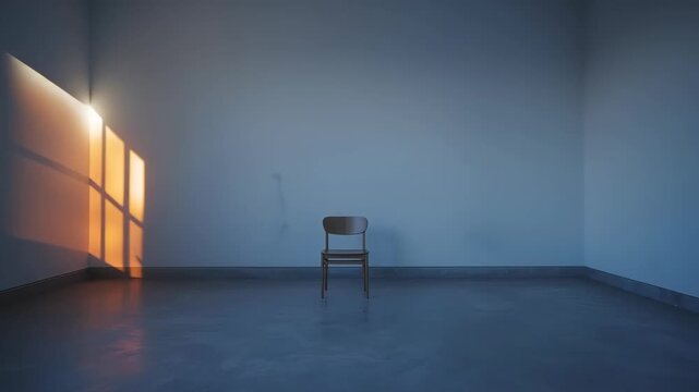 Empty Room Wooden Chair Window Light Warm Light Solitude Interior Window Shadows on Floor