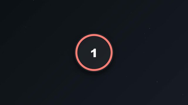 Countdown timer with circular progress bar counting down from ten to one against a dark background with subtle stars making it ideal for video transitions and digital projects