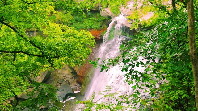 Upper View of Brandywine Falls Falling Into Brandywine Gorge, Cuyahoga Valley National Park, Ohio, USA