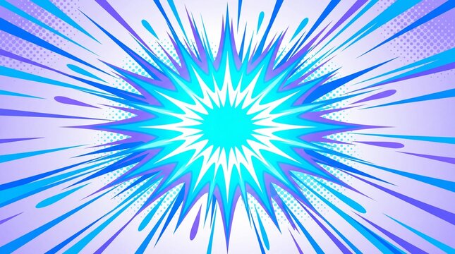 Comic book explosion speed lines background with dynamic radial blast effect in blue and purple tones
