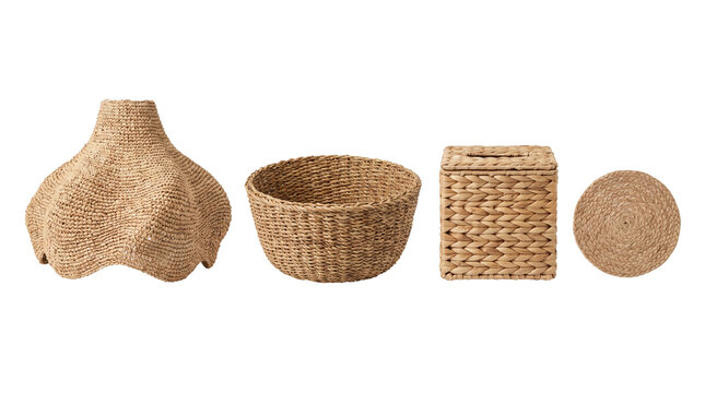 Woven seagrass home decor set isolated on transparent background png