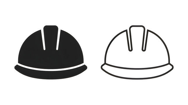 Black and white hard hats icon set