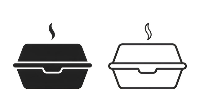 Microwaveable takeout container with steam icon