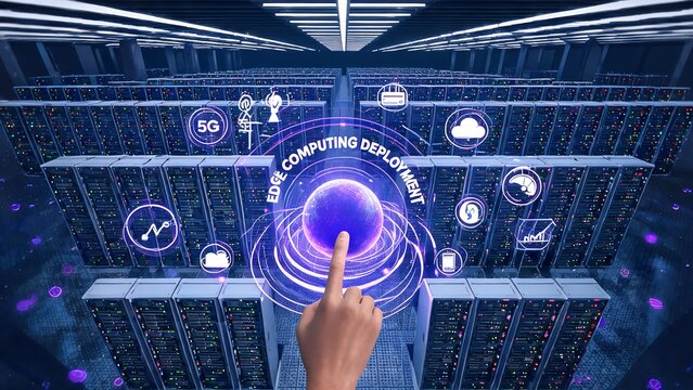 Aerial View Edge Data Center with AR Edge Computing Deployment Interface