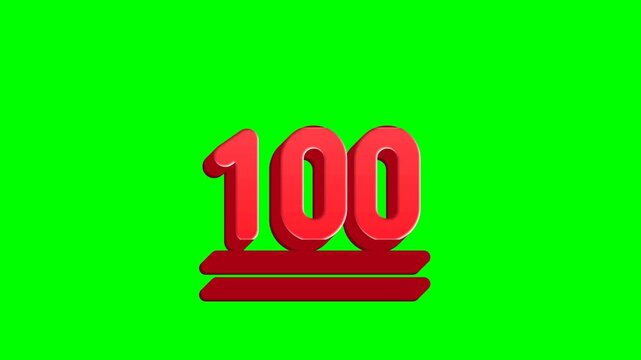 Red 100 Graphic with a Shadow on a Green Screen Background