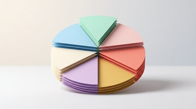 Colorful paper pie chart with layered segments rests on a surface