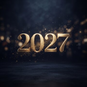 Futuristic golden 2027 year number design with sparkling particle effects for new year celebrations