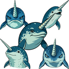 Whimsical Narwhal Collection with Diverse Expressions © Reksa