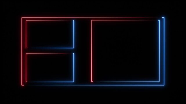 Square rectangle picture frame icon animation glowing neon red color display neon box round shape retro photo frame rotation sign symbol on black background ...