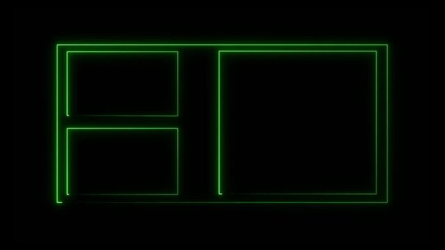 Square rectangle picture frame icon animation glowing neon blue color display neon box round shape retro photo frame rotation sign symbol on black background ...