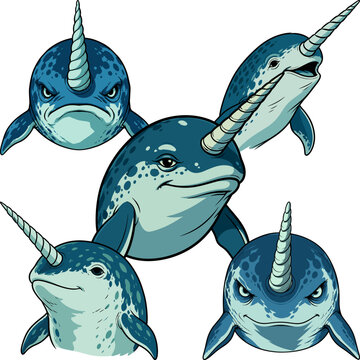 Whimsical Narwhal Collection with Diverse Expressions