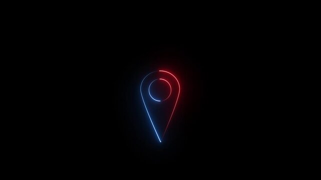 Growing neon location icon red and blue animation...