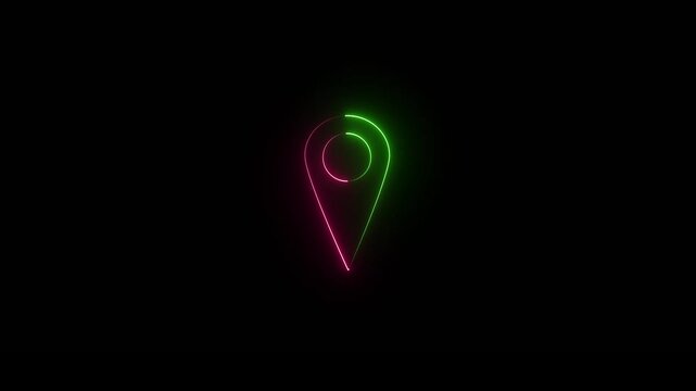 Growing neon location icon pink and green animation...