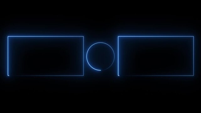 streaming neon text frame animation. Neon glowing blue color square rectangle picture frame icon animation ...