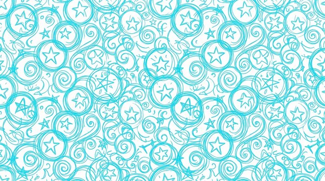 Turquoise stars and swirls create a repeating vector pattern on a white background