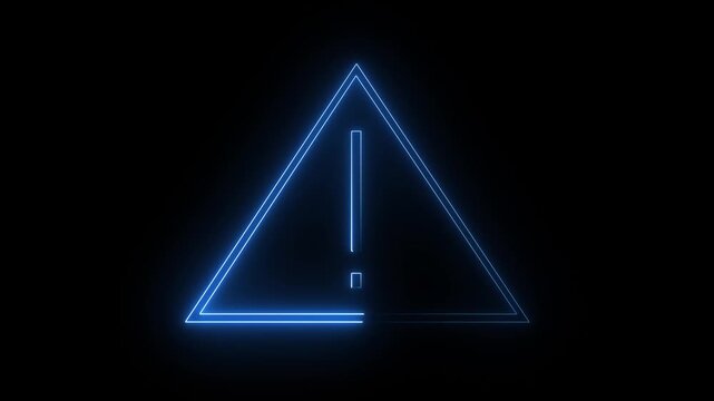 Animation of glowing neon Warning attention icon signal , alert , risk , safety, danger road warning sign animated .neon sign Warning animation...