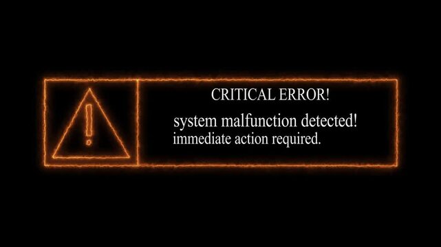 glowing neon Exclamation mark system failure style neon frame critical error icon on black background. system malfunction detected. immediate action required neon text ..