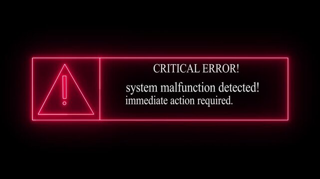 glowing pink neon Exclamation mark system failure style neon frame critical error icon on black background. system malfunction detected. immediate action required neon text ..