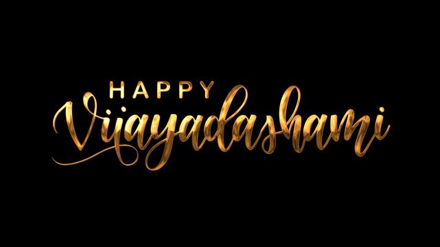 Happy vijayadashami text animation in gold. Perfect for digital greeting cards or social media posts.