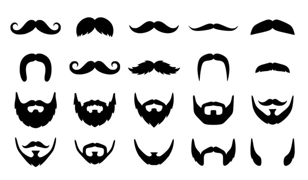 Classic Moustache and Beard Silhouette Vector Set for Vintage Barber Grooming Designs
