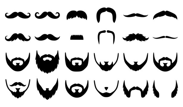 Vintage Mustache Styles Black Silhouette Vector Collection with Classic Beard Designs