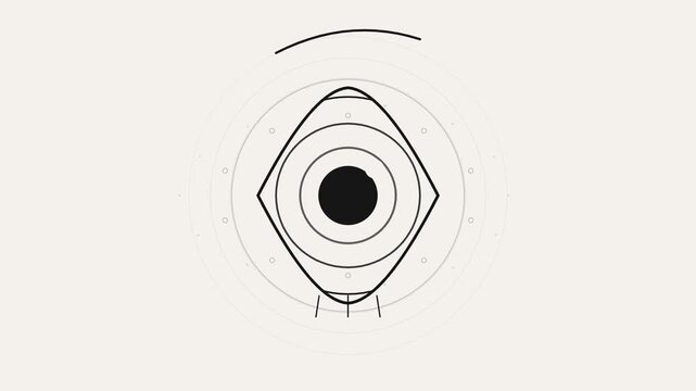 Concentrically layered eye diagram combining circular grids and geometric shapes in a linear design.